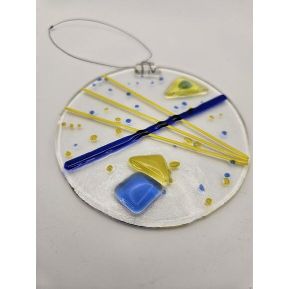 Art Glass Abstract Design Multicolor in Clear Fused Glass Window Suncatcher - Picture 2 of 4